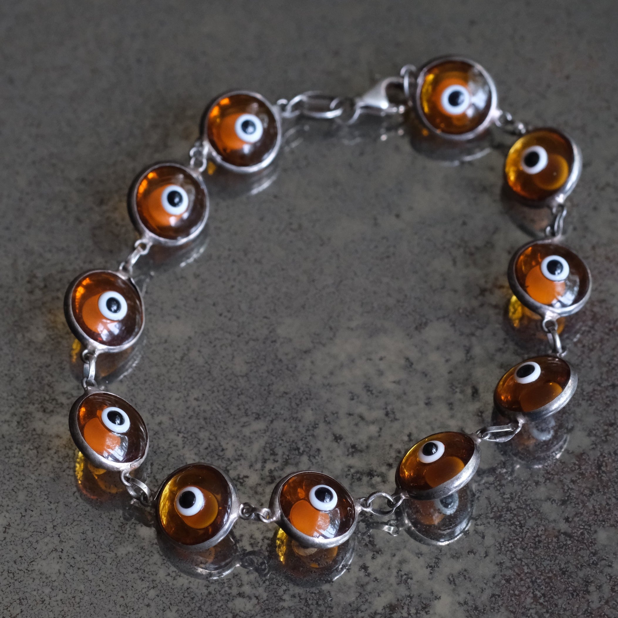 Vintage Sterling Evil Eye Bracelet 7.75"