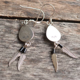 Vintage Sterling Lapis Bear Paw Feather Earrings