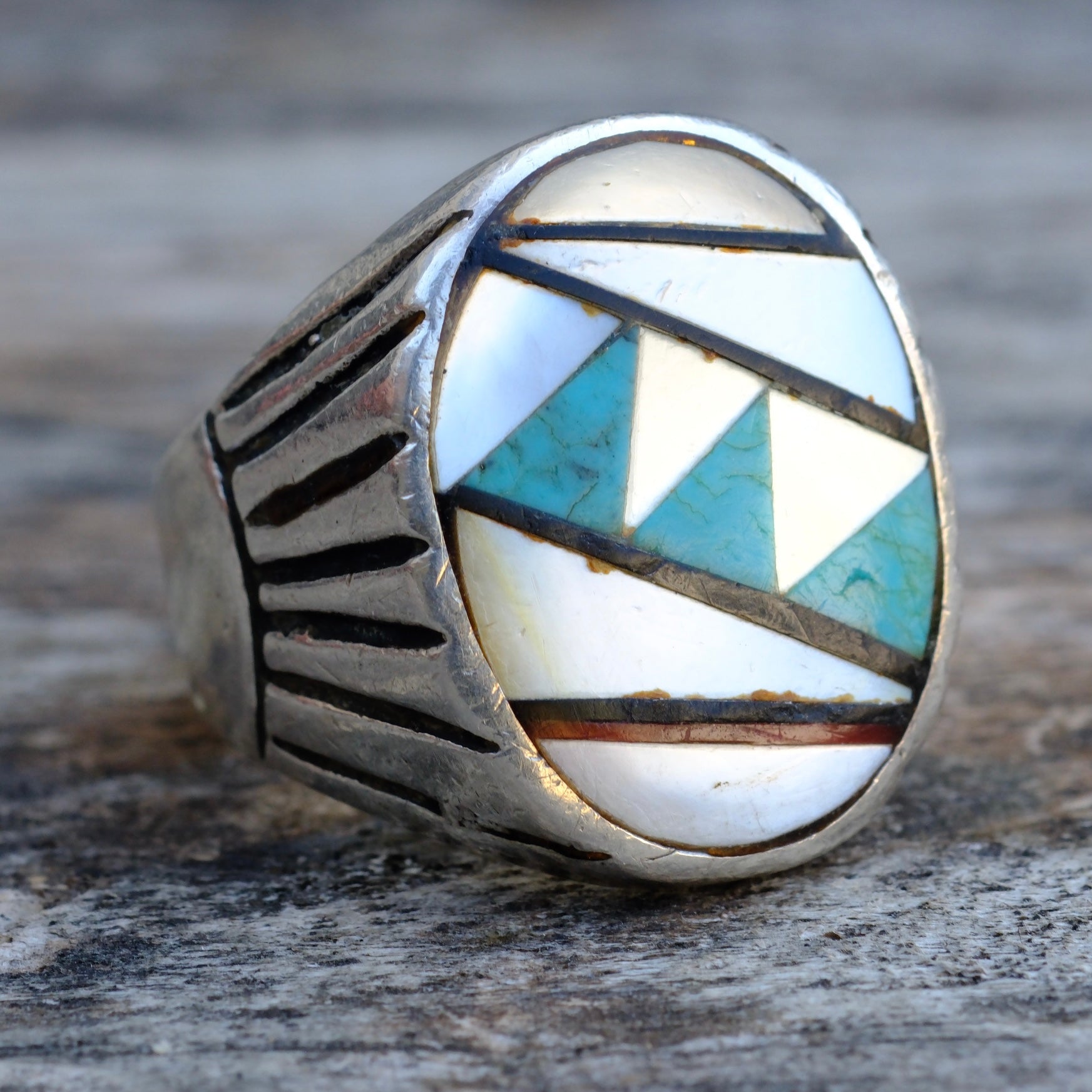 Vintage Sterling Multistone Inlay Ring 9.75