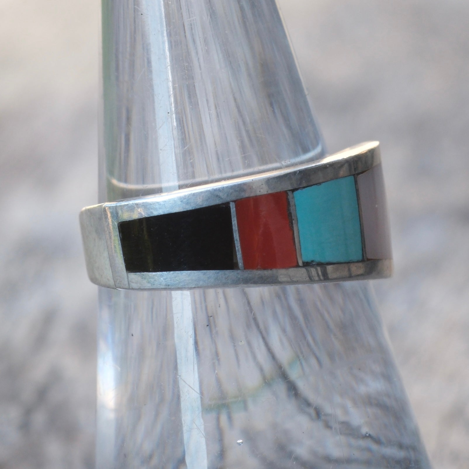Vintage Sterling Multistone Inlay Band Ring 7