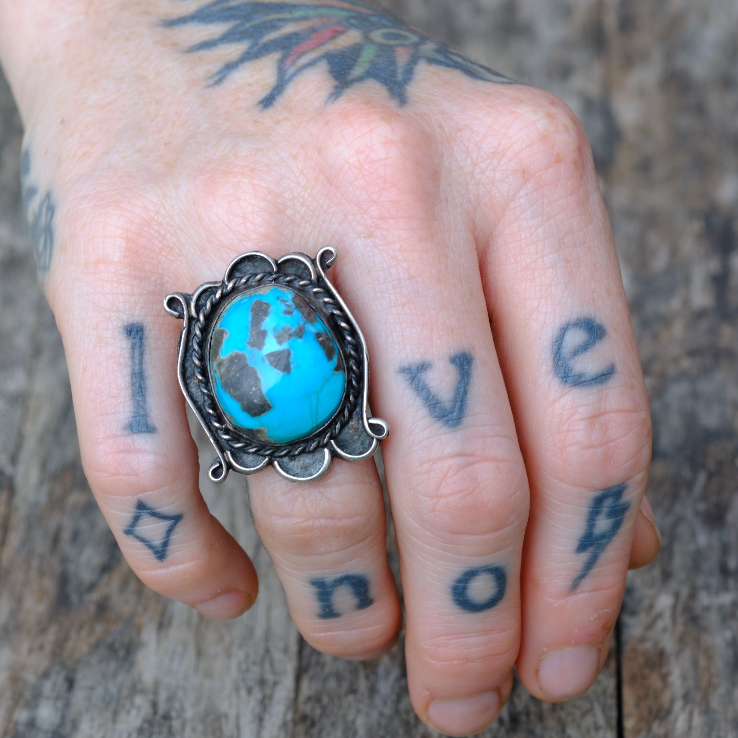 Vintage STerling Turquoise Roper Ring 4.25
