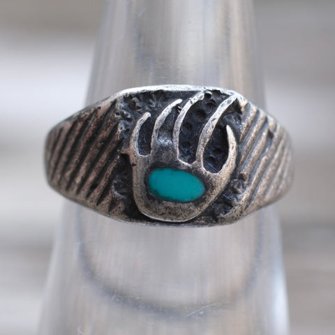 Vintage Sterling Turquoise Bear Paw Ring 5.75