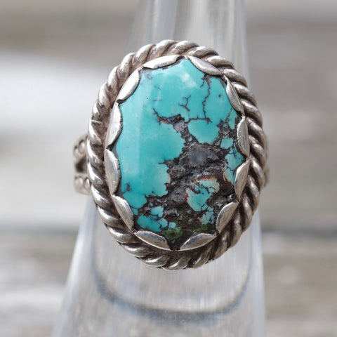 Vintage Sterling Turquoise Roper Ring 6