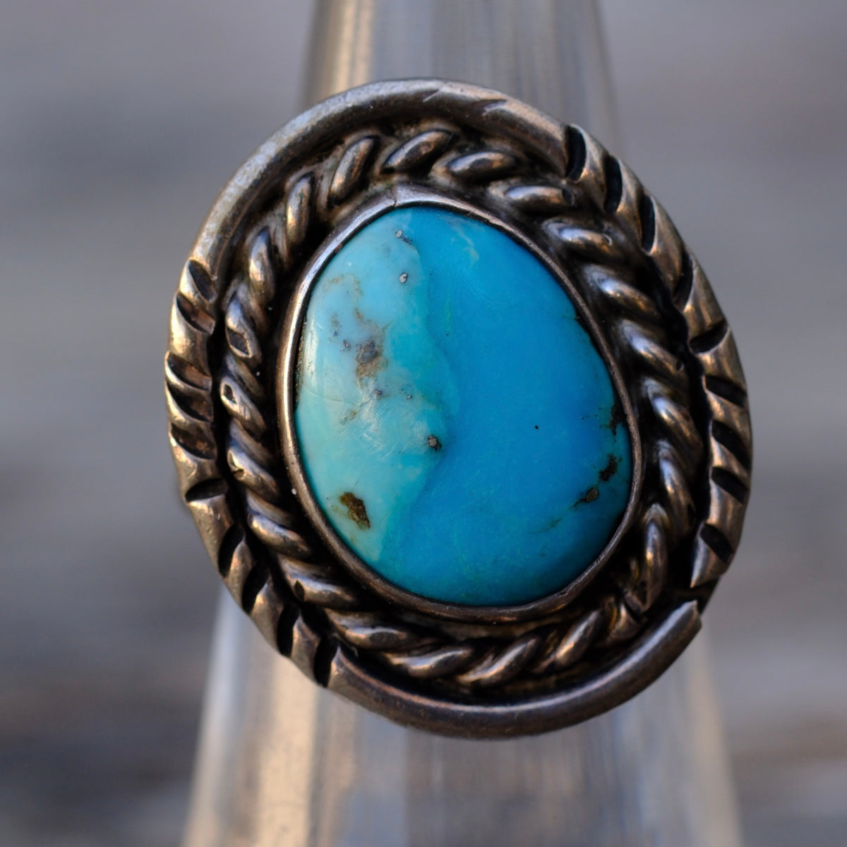 Vintage Sterling Turquoise Roper Ring 6