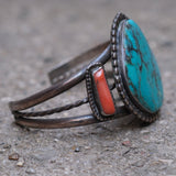 Vintage Sterling Turquoise and Coral Cuff