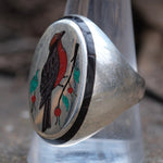 Vintage Sterling Inlaid Robin Ring 11