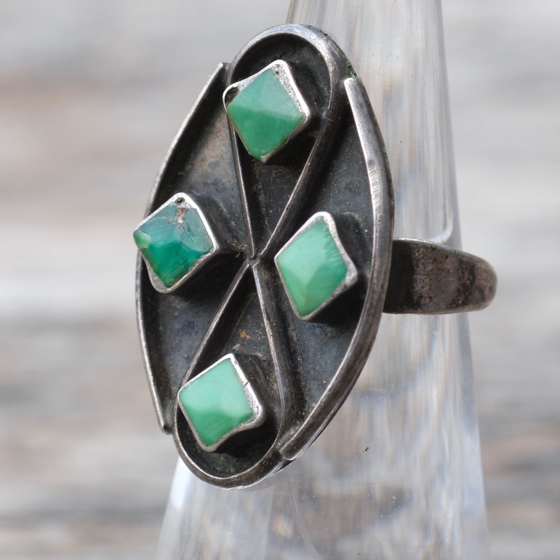 Vintage Sterling 4-Stone Turquoise Ring 3.75