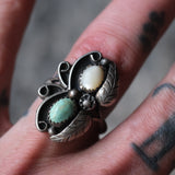 Vintage Sterling Turquoise and Mother Of Pearl Feather Ring 10