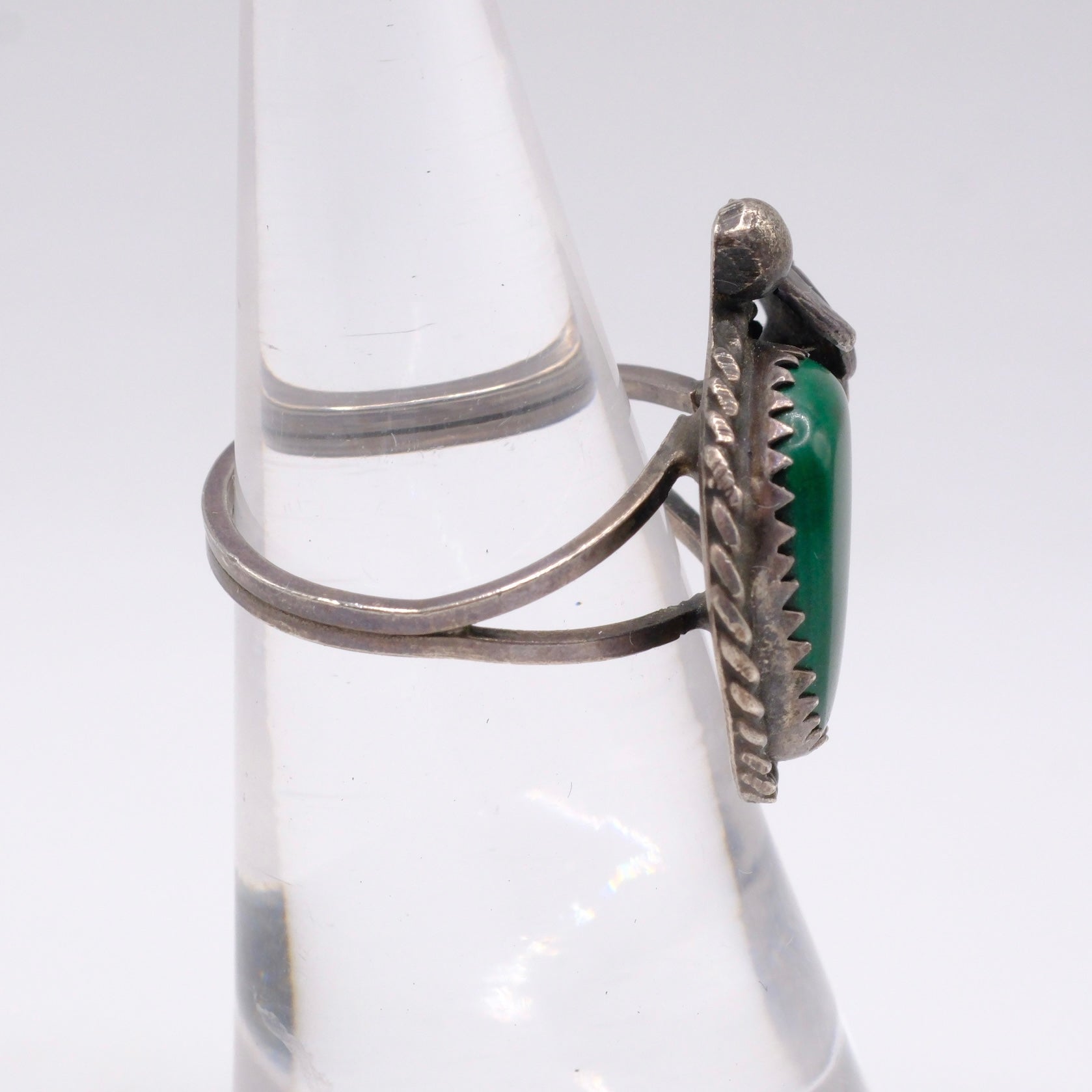 Vintage Sterling Malachite Feather Ring 5.5