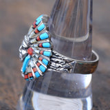Vintage Sterling Multistone Inlay Chief Ring 9.5