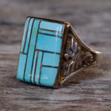 Vintage Sterling Turquoise Inlay Thunderbird Ring 12.5