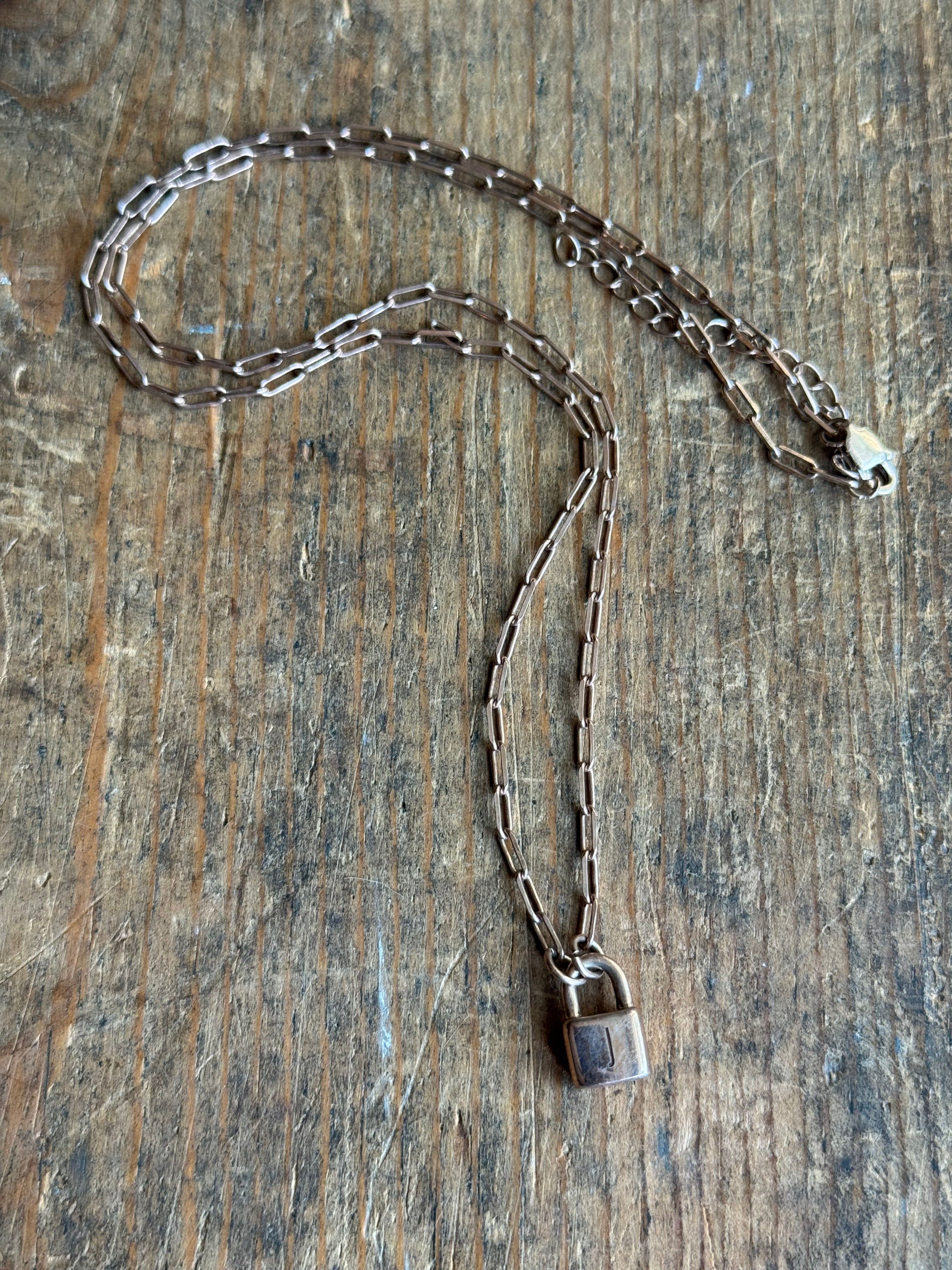 Vintage Sterling Silver 18” Rose Gold Tone ‘J' Padlock Chain