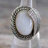 Vintage Sterling Mother Of Pearl Feather Ring 6.25