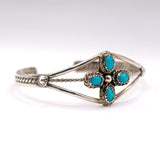 Vintage Sterling Turquoise Cluster Cuff Bracelet 6"