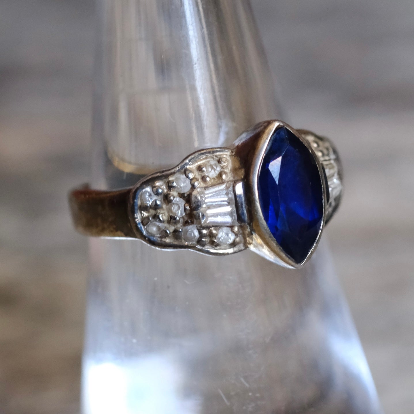 Vintage Sterling Blue Glass Ring 6.25