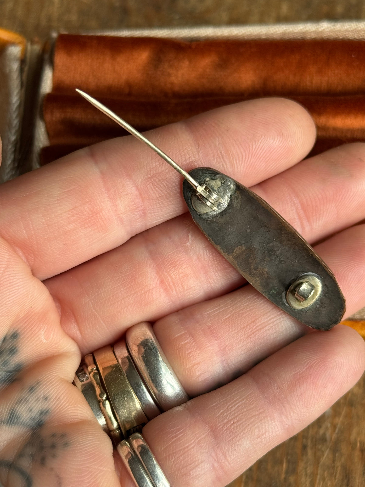 Vintage Green Resin Brass Etched Pin