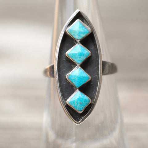 Vintage Sterling Turquoise Inlay Ring 5.5