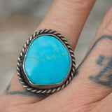Vintage Sterling Turquoise Roper Ring 5
