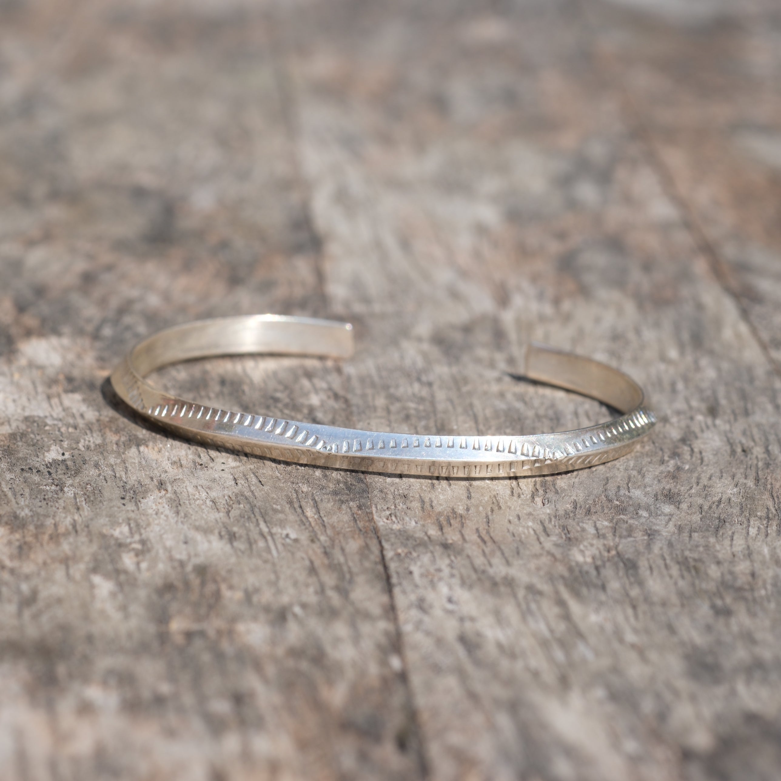 Vintage Sterling Silver Arch Stamped Triangle Cuff
