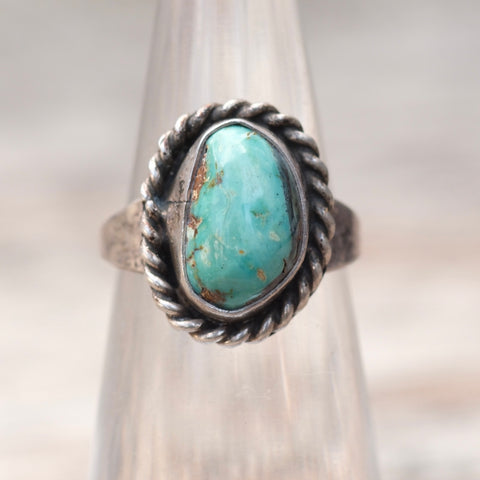 Vintage Sterling Turquoise Roper Ring 4