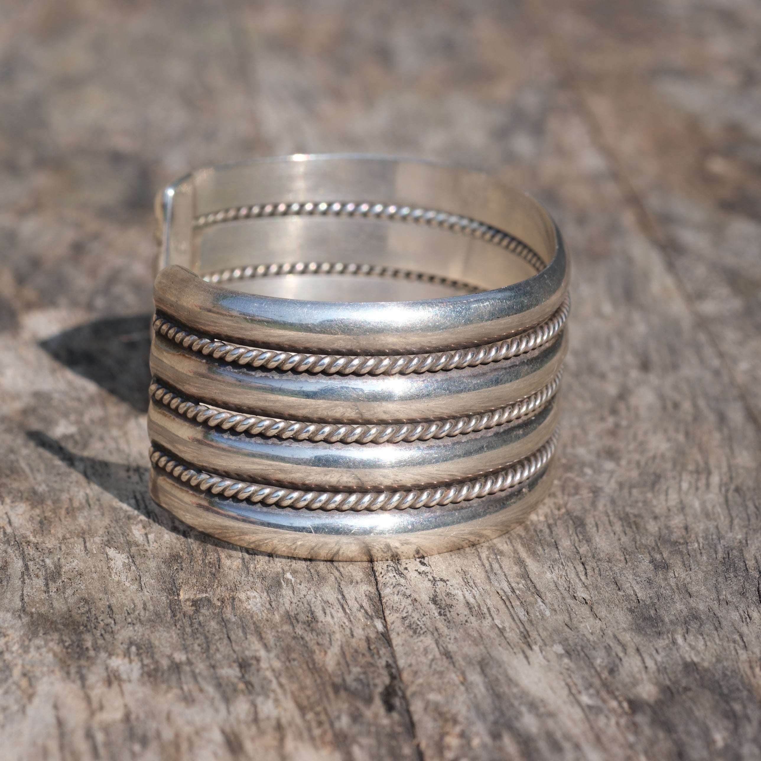 Vintage Sterling Silver Wide Roped Cuff