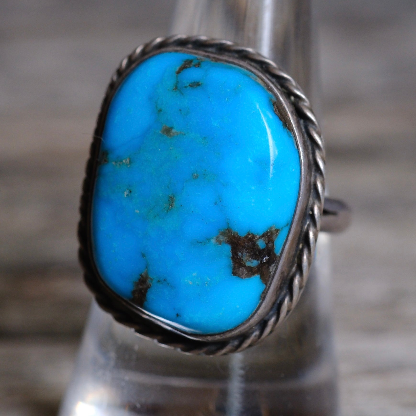 Vintage Sterling Turquoise Roper Ring 8.5