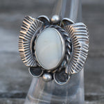 Vintage Sterling Mother Of Pearl Feather Ring 5.5