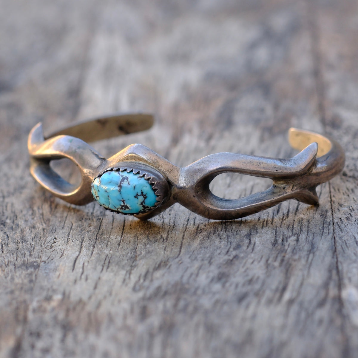Vintage Sterling Turquoise Sand Cast Cuff Bracelet