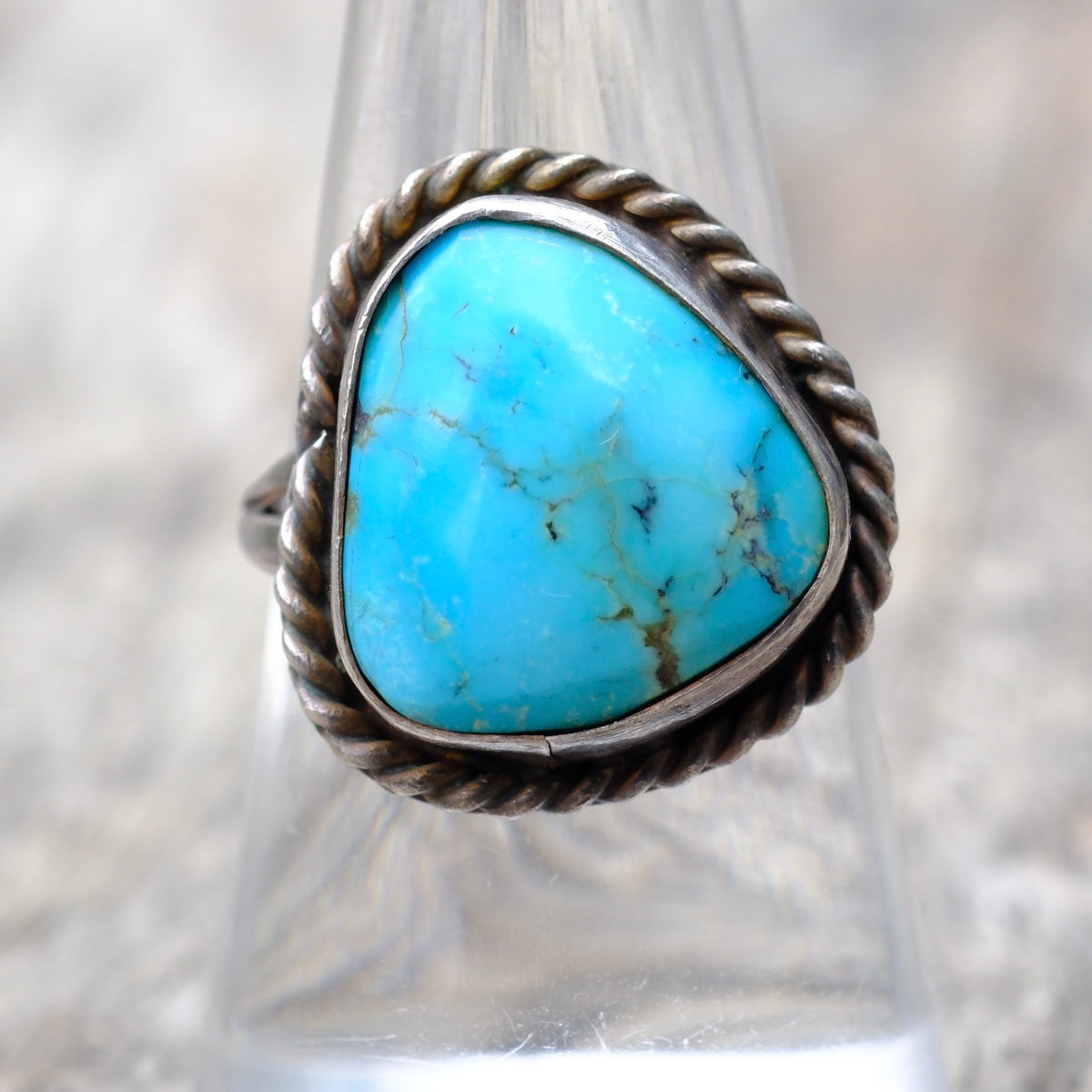Vintage Sterling Turquoise Roper Ring 8
