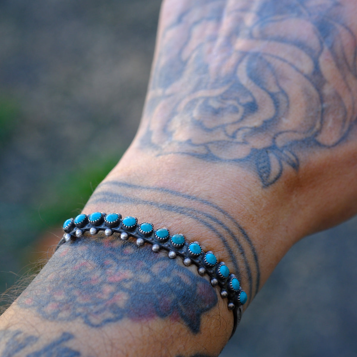 Vintage Sterling Snake Eye Turquoise Cuff Bracelet