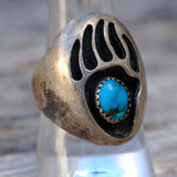 Vintage Sterling Turquoise Bear Paw Ring 9.5