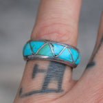 Vintage Sterling Turquoise Inlay Ring 6.25