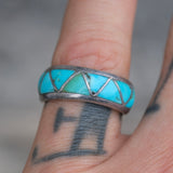 Vintage Sterling Turquoise Inlay Ring 6.25