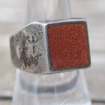 Vintage Sterling Goldstone Signet Ring 8.75