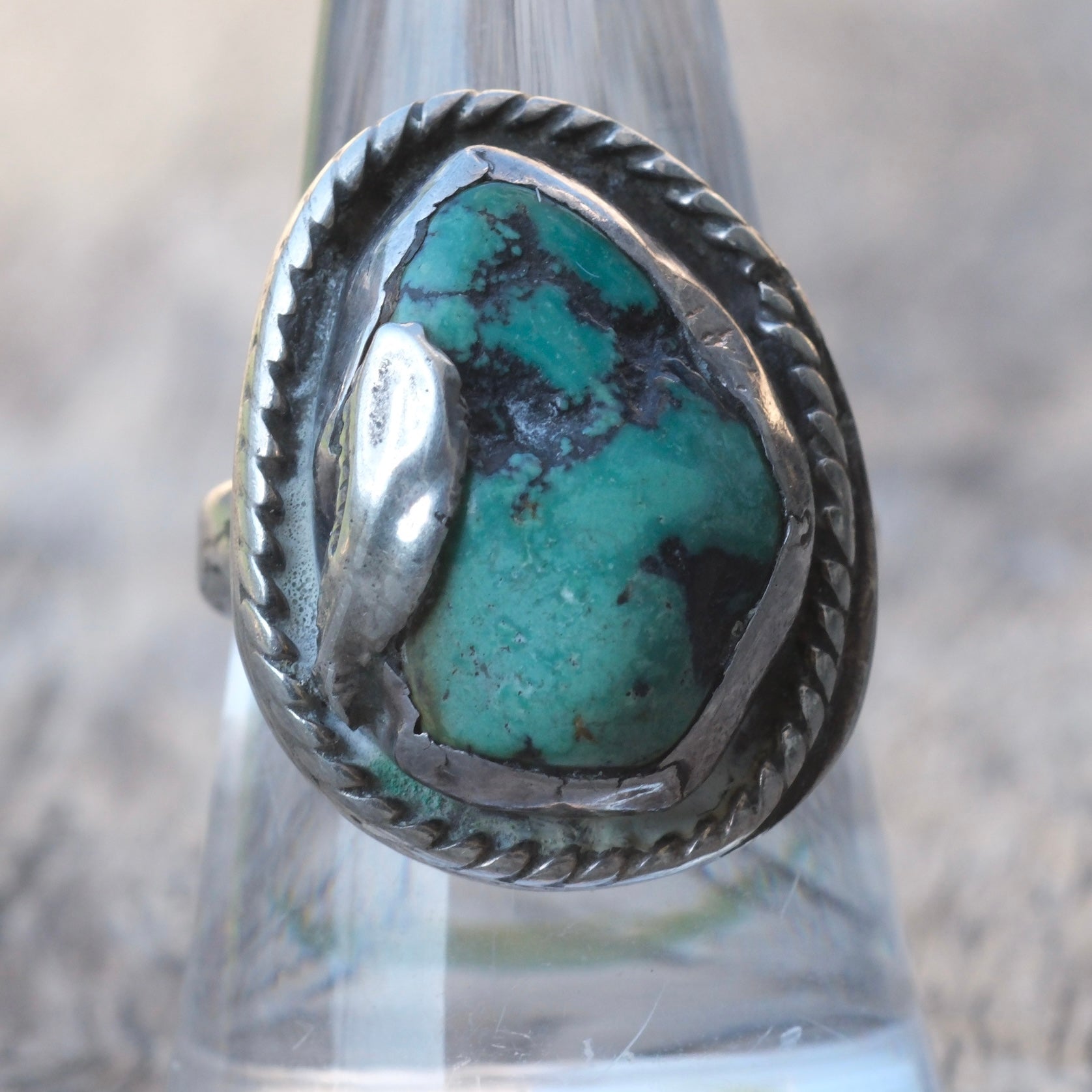 Vintage Sterling Turquoise Feather Ring 8.5