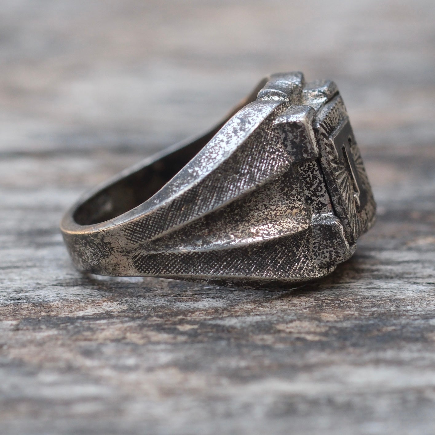 Vintage Sterling T Initial Signet Ring 4.75