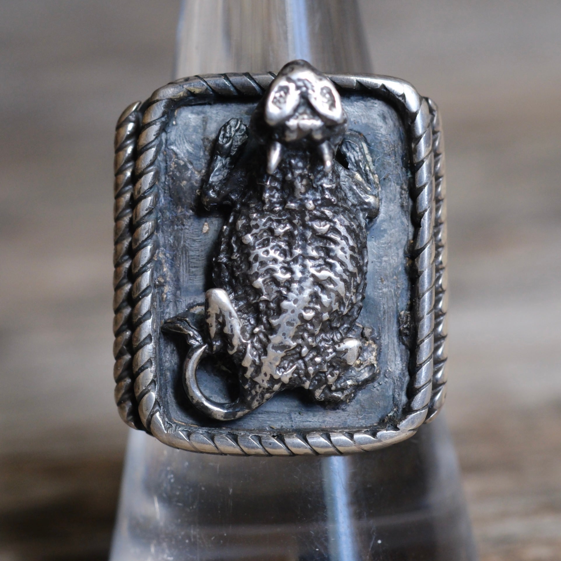 Vintage Sterling Silver Southwestern Lizard Stamped Band Ring 9