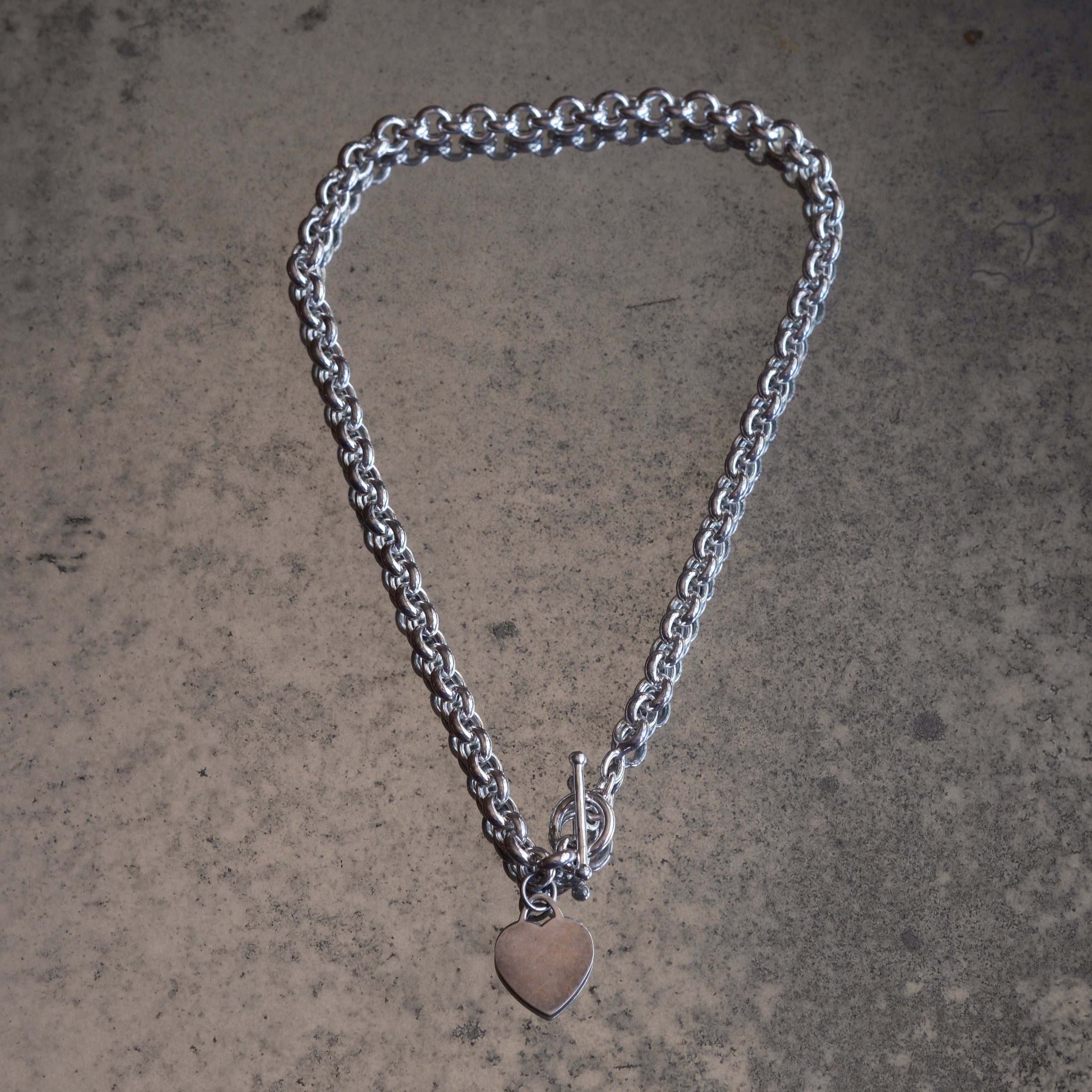 Vintage Sterling Rolo Chain Heart Necklace 17.5"