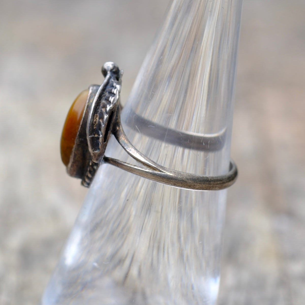 Vintage Sterling Tigers Eye Feather Ring 5.25