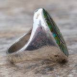 Vintage Sterling Crushed Turquoise Inlay Hummingbird Ring 11.5