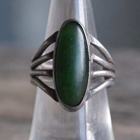 Vintage Sterling Jadeite Ring 6.5