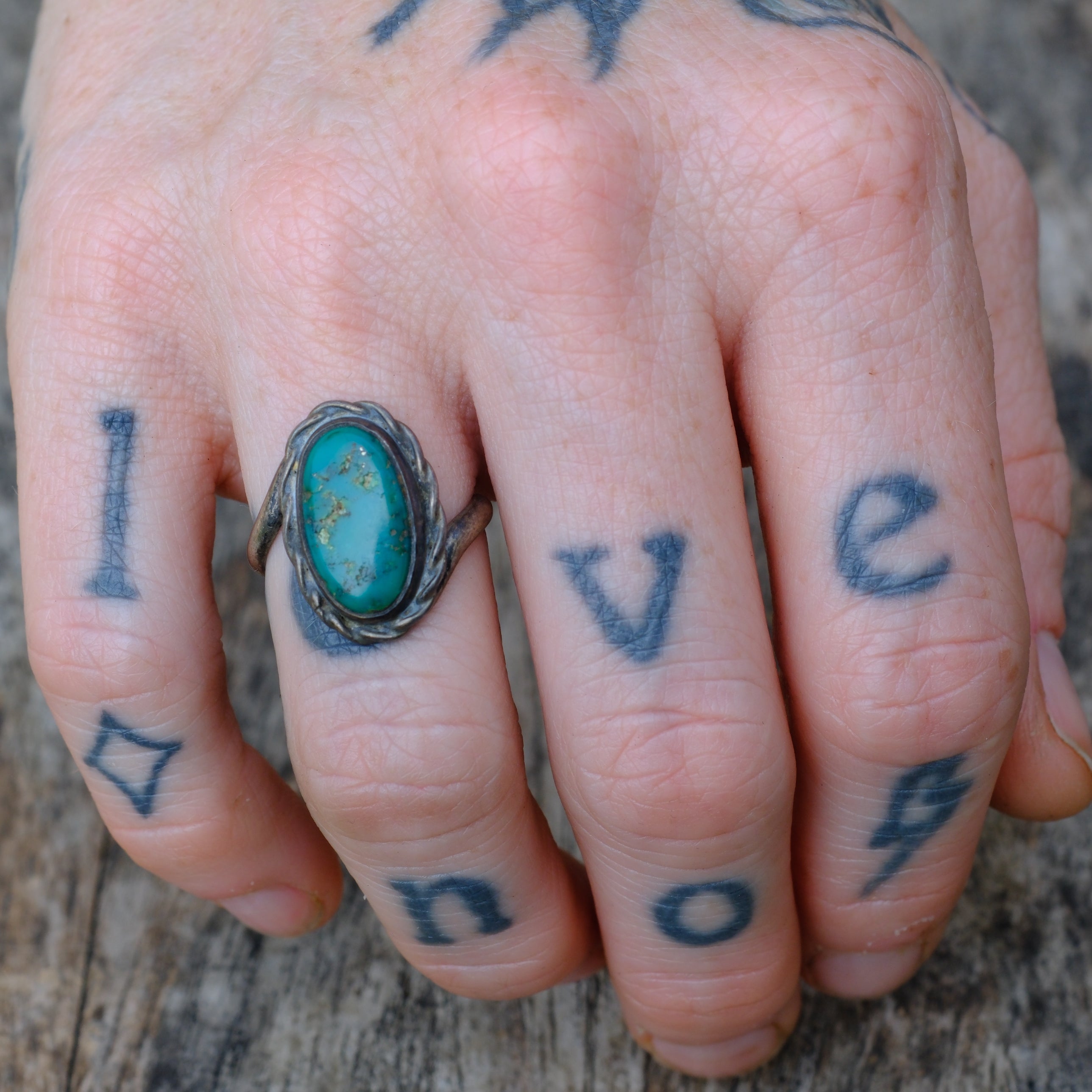 Vintage Sterling Turquoise Roper Ring 3.5