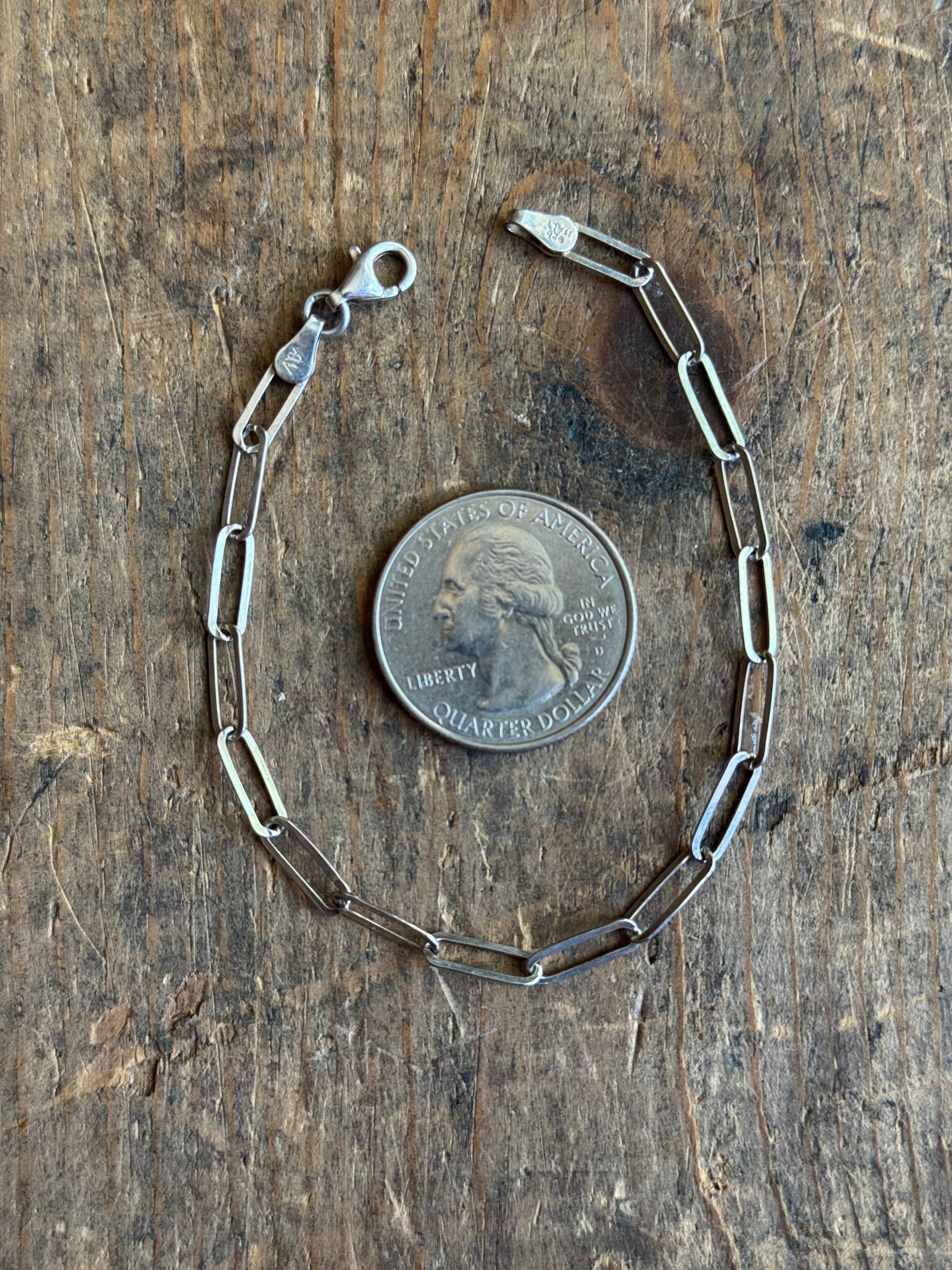 Vintage Sterling Silver Paperclip Chain Bracelet 7"