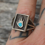 Vintage Sterling Turquoise Bear Paw Ring 7.5