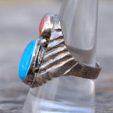 Vintage Sterling Turquoise and Coral Feather Ring 10