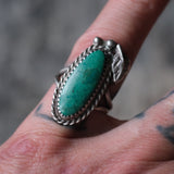 Vintage Sterling Turquoise Feather Ring 4.5