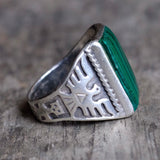 Vintage Sterling Malachite Thunderbird Ring 10.25