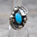 Vintage Sterling Turquoise Feather Ring 5