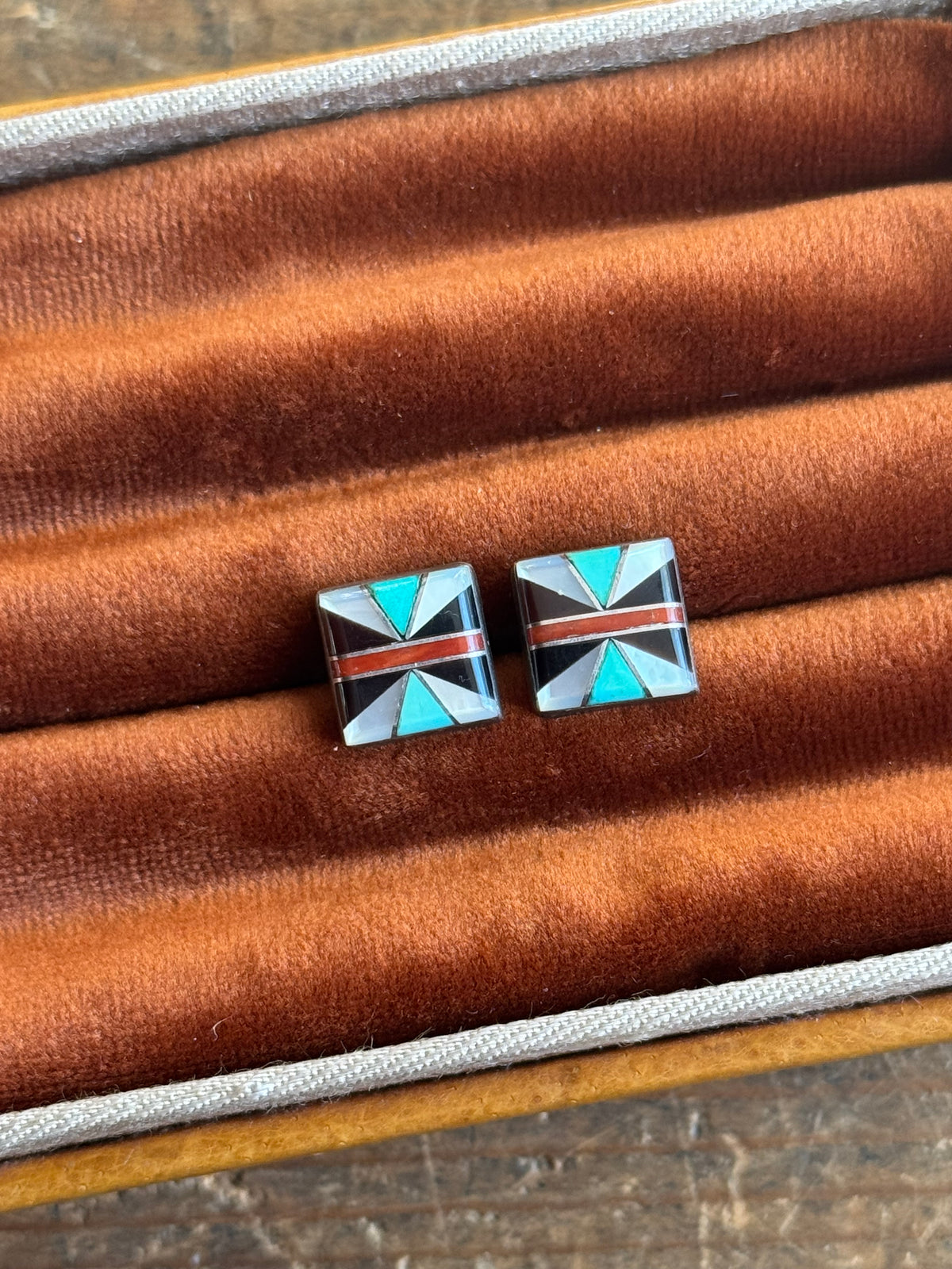 Vintage Sterling Silver Mutistone Inlay Earrings