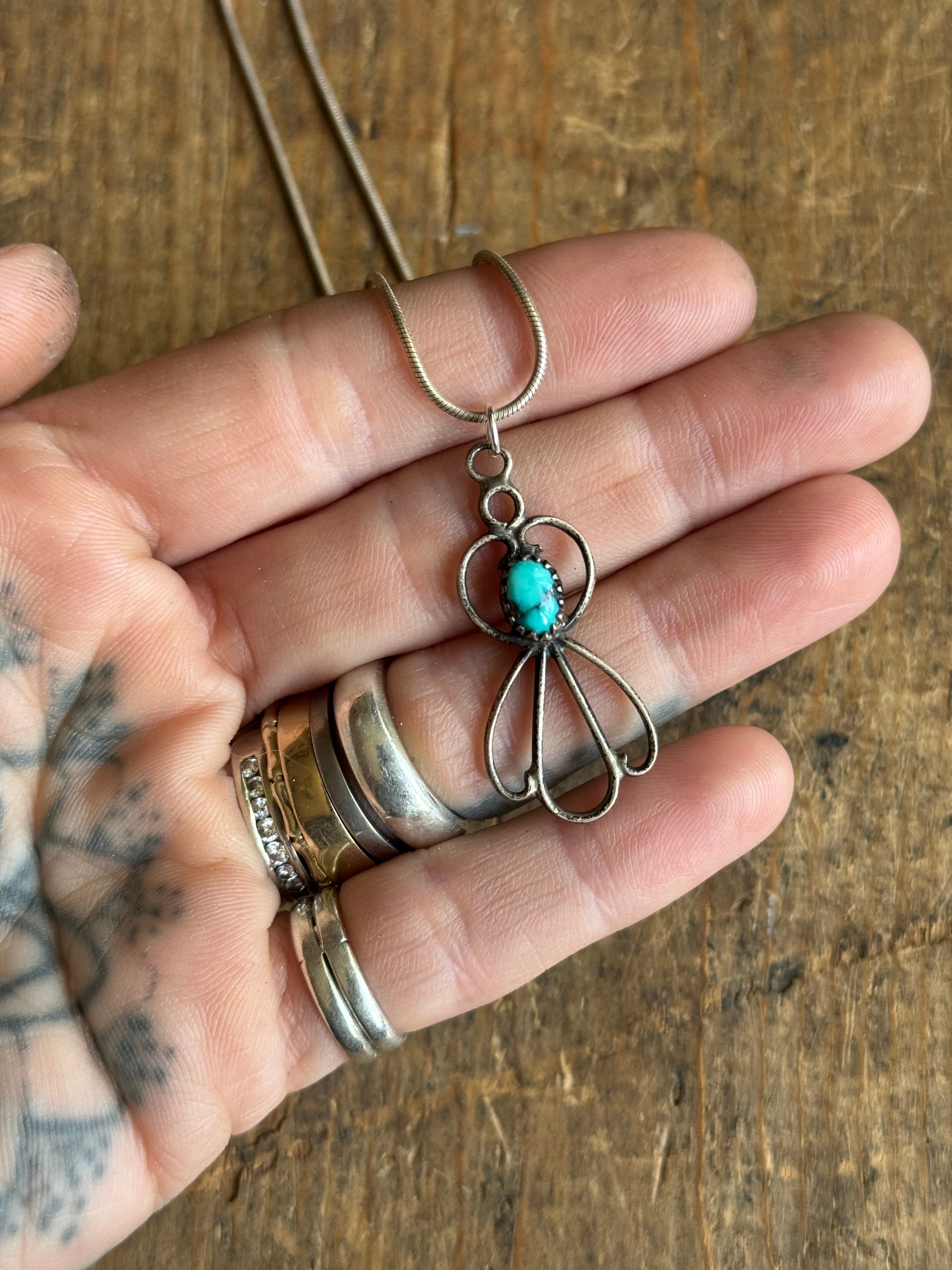 Vintage Sterling Silver Turquoise Fan Necklace